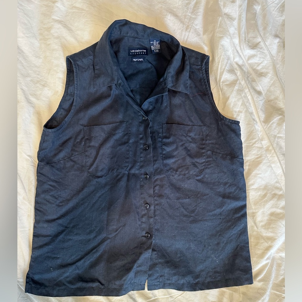 100% Irish Linen Peter Martin Collection Sleeveless Button Up Collard Blouse